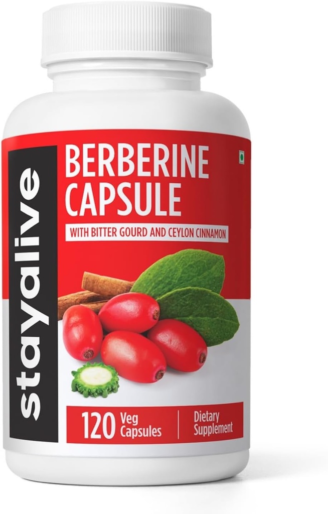 STAY ALIVE Premium Berberine with Ceylon Cinnamon, 3-in-1 Complex with Berberine HCL 1200 mg & Bitter Gourd Extract, 120 Capsules, Ekstra Kuvvet Toz, Non-GMO & Gluten-Free Supplement Supplement