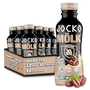 Jocko Yakıt Mölk 30g Grass Fed Protein Shakes - Ek Olmayan Şeker Protein İçgörüleri TerTO Dostu - 12 FL Oz'a Hazır (12 paketi) Sweet Cream Coffee