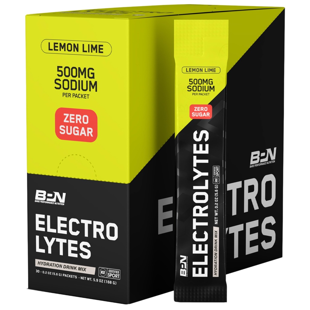 BARE PERFORMANCE NUTRITION BPN Electrolytes Go Packs Hydration Drink Mix | Sugar Free Electrolyte Toz | 500 mg Sodyum per Service | Natural Sweetized | Lemon Lime, 30 Servisler