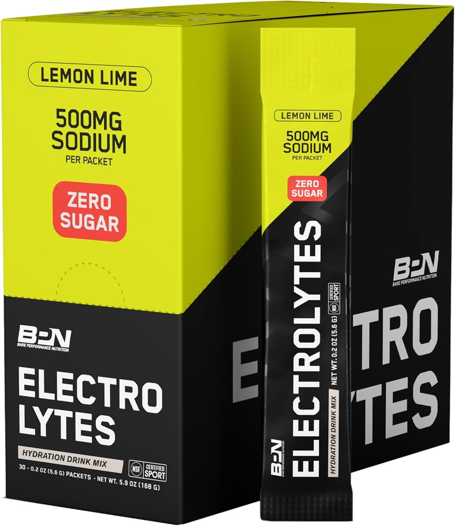 BARE PERFORMANCE NUTRITION BPN Electrolytes Go Packs Hydration Drink Mix | Sugar Free Electrolyte Toz | 500 mg Sodyum per Service | Natural Sweetized | Lemon Lime, 30 Servisler
