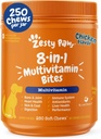 Zesty Paws Dog Multivitamin, Hip & Commons, Skin & Coat, Omega 3 Fish Oil for Dogs- Senior & Puppy Multivitamin - Chicken- 250ct