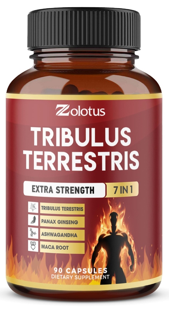 Tribulus Terrestris Capsules with Ashwagndha, Panax Ginseng, Saw Palmetto, Maca, Shilajit - 90 Capsules - 3 Ay Supply