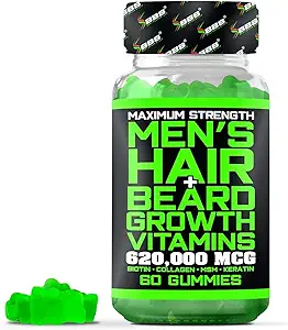 Best Beard Stuff Beard Growth Vitamins - Biotin Gummies για το Beard & Hair Growth – Μέγιστη δύναμη 620.000mcg Βιοτίνη με κολλαγόνο, MSM, Κερατίνη & εκχύλισμα μπαμπού