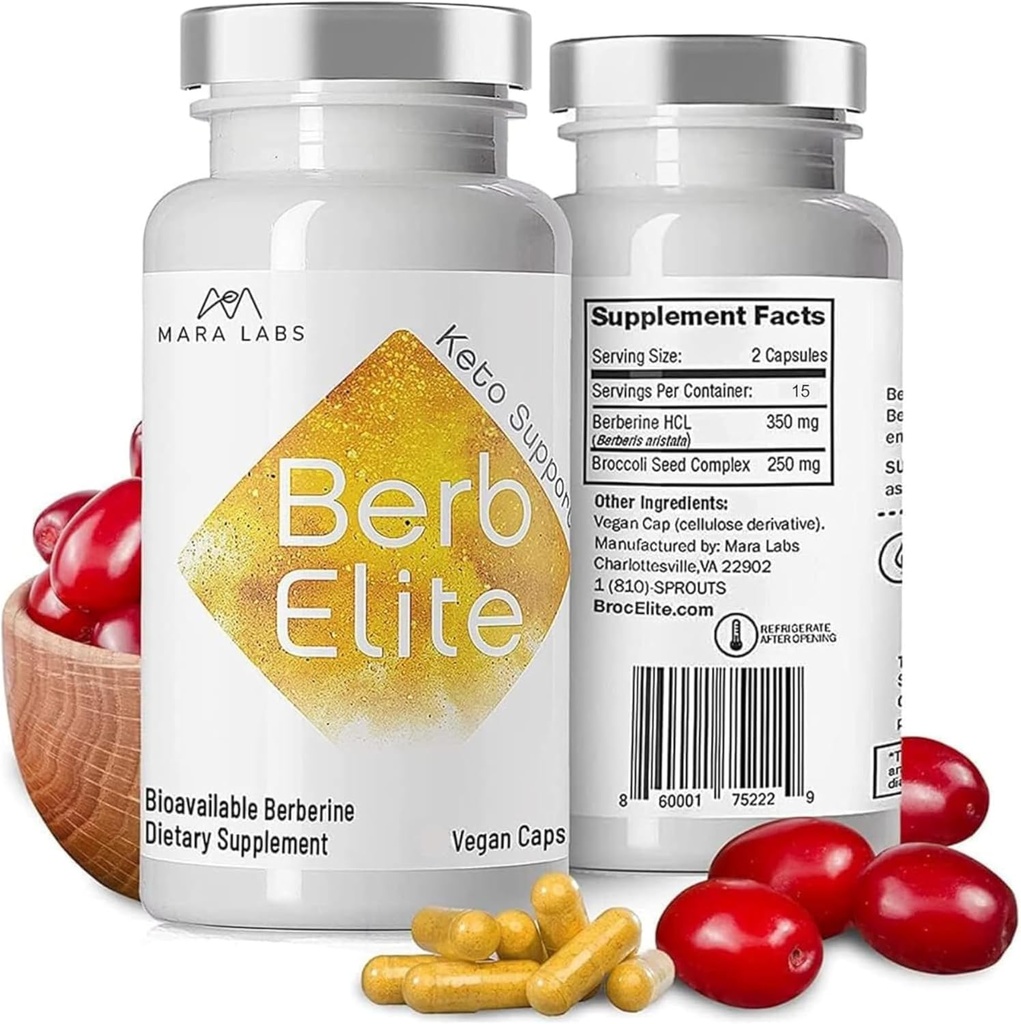 Mara Labs BerbElite | 350 mg Berberine HCL & Broccoli Tohum Kompleksi Bioavailability | 30 Vegan Capsules