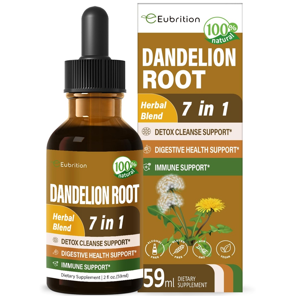 Dandelion Root Extract Drops, Diente de Leon Organico Hierba, Dandelion Supplement Formula w/Milk Thittle Turmeric for Detox Cleanse, Digestion & Immune Support, Alcohol-Free Tincture. 2oz