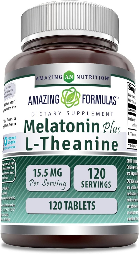 Amazing Formulas Melatonin Plus L-Theanine 15.5 Mg | Tabletler Supplement | Non-GMO | Gluten-Free | Made in USA (1 Pack | 120) Count)