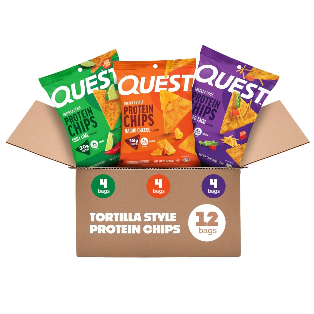Quest Beslenme Tortilla Style Protein Chips Diversity Pack, Chili Lime, Nacho Cheese, Loaded Taco, Low Carb, Yüksek Protein, Gluten Free, 1.1 oz (Pali Lime)