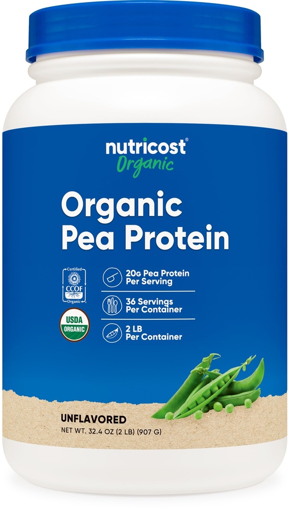 Nutricost Organic Pea Protein Isolate Powder (2LBS) - Μη αρωματισμένη, πιστοποιημένη USDA Organic, πρωτεΐνη από φυτά, χορτοφάγους φιλικούς, γλουτένη χωρίς, μη ΓΤΟ
