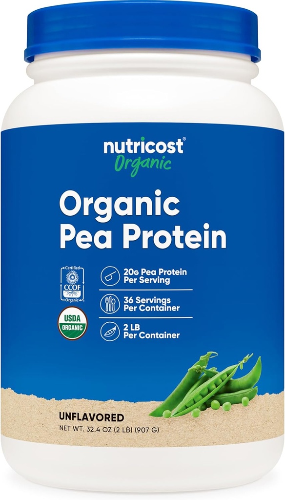 Nutricost Organic Pea Protein Isolate Toz (2LBS) - Unflavored, Sertifikalı USDA Organik, Bitkilerden Protein, Vejetaryen Dostu, Gluten Free, Non-GMOMO