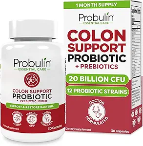 Υποστήριξη Probulin Colon Καθημερινή Προβιοτική + Prebiotic + Υποστηρίξτε την Υγεία των Ούλων, Περιστασιακά Αέριο και Αναρρόφηση - 20 Δισεκατομμύρια CFU - 12 Στελέχη, 30 Κάψουλες Vegan
