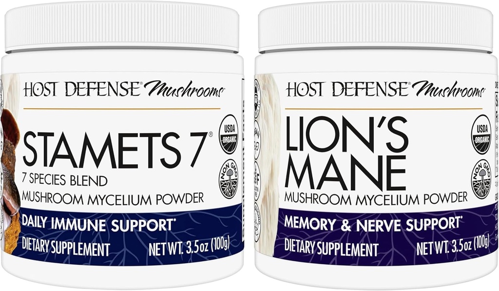 Host Defense Sche ile Stamets 7 Mushroom Toz, 3.5 oz & Lion's Mane Toz, 3.5 oz - 7 Türlü Immune Health, Memory & Focus * Destek Beyin Sağlığı, Hafıza ve Odaklık*