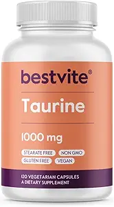 BESTVITE Taurine 1000mg (120 Vegetarian Capsules) - No Stearates - No Fillers - No Flow Agents - Vegan - Non GMO - Gluten Free