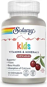 SOLARAY Çocuklar Vitaminler ve Mineraller Çocuklar için Çok Fazla Vitamini Büyük Siyah Cherry Flavor (076280047974) (60 Chews, 30 Serv)