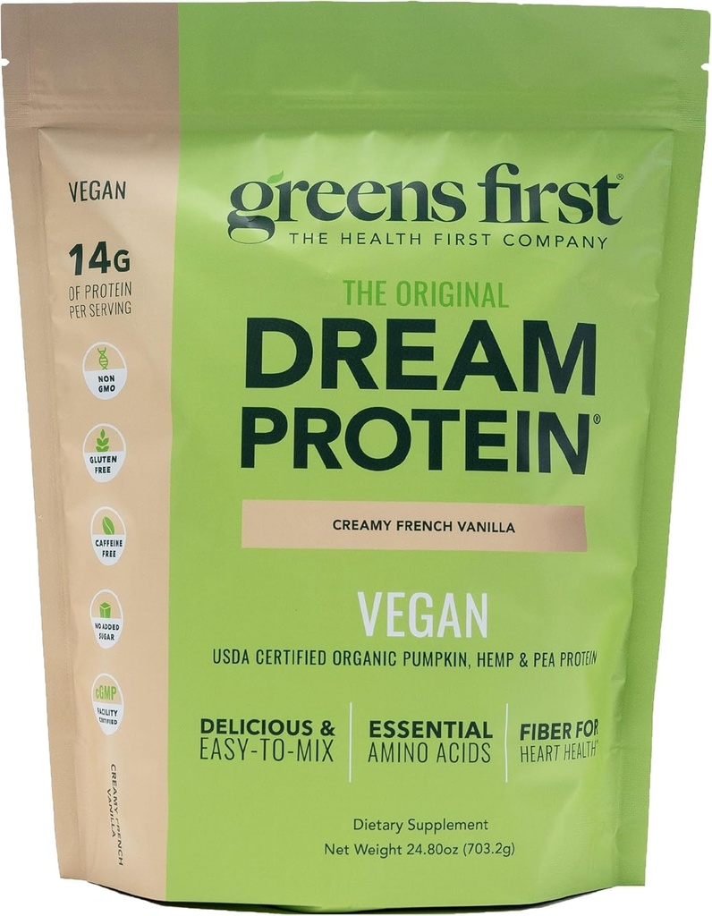 Πράσινοι πρώτη πρωτεΐνη με βάση το φυτό Vegan σε σκόνη - USDA οργανική κολοκύθα, κάνναβη και πρωτεΐνη μπιζελιού - χωρίς γλουτένη, μη-GMO, χωρίς προσθήκη ζάχαρης (Κρεμώδης γαλλική βανίλια, 24.8 oz)