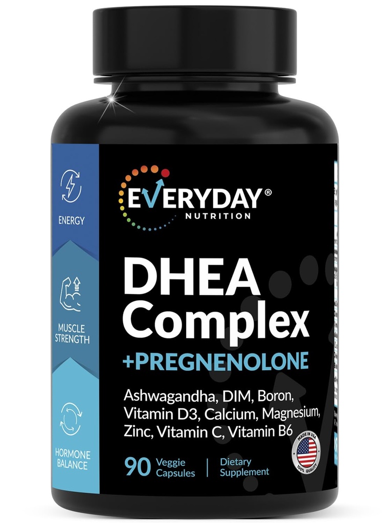 DHEA Micronized 200 mg Kompleksi Pregnenolone 100 mg Supplement for Men & Women with Ashwagandha, DIM, Magnezyum, Boron,uba, çinko, D3, C ve B6 Hormon Desteği - ABD 90 Capsules