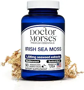 İrlandalı Sea Moss Advanced Supplement Capsules 1500 mg, Ultra Potent Seamoss Advanced with Bladderwrack & Burdock Root, Made in FDA-Registered, NSF-Cerrec Tesis, Genel Sağlık Desteği, 90 Capsules