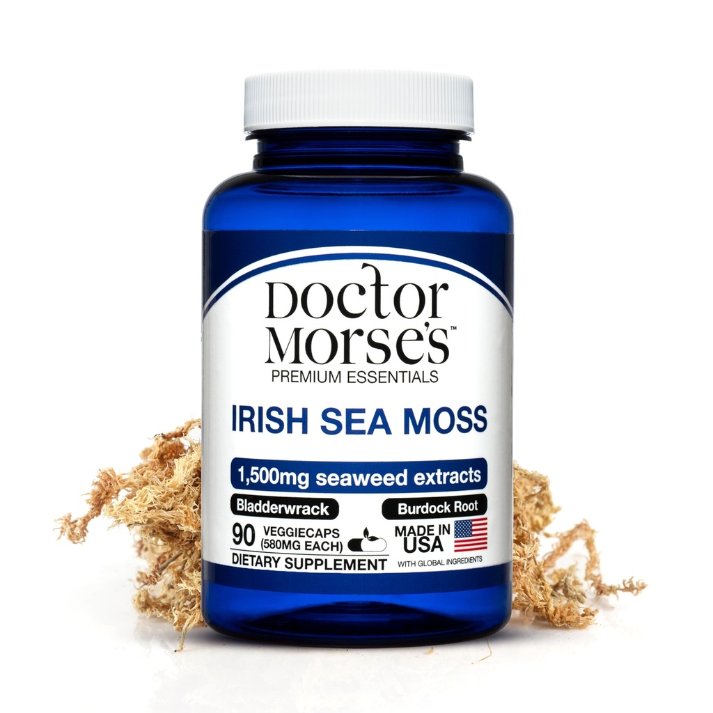 Irish Sea Moss Advanced Supplement Capses 1500mg, Ultra Poent Seamoss Advanced with Bladderwrack & Burdock Root, Made in FDA-Εγγραφεί, NSF-Certified Facility, Συνολική Υποστήριξη Υγείας, 90 Κάψουλες