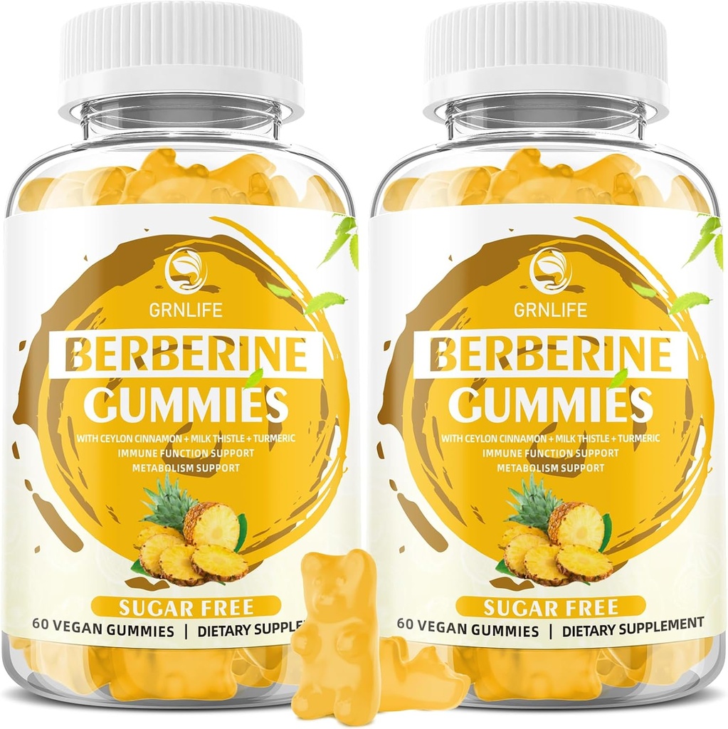 Ceylon Cinnamon 1500 mg Yüksek Potency Berberine HCL Supplement for Immune and Metabolism Support, Sugar Free, Pineapple Flavor - 120 Kont