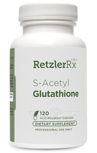 RetzlerRx S-Acetyl Glutathione Supplement 100 mg. per Capsule, ABD'de - 120 Asit-Resistant Capsules - Antioxy Support - Non-GMO, Soy & Gluten-Free / Bergaflow®, Farm Grade