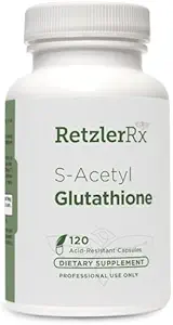 RetzlerRx S-Acetyl Glutathionone Supplement 100 mg ανά καψάκιο, Κατασκευασμένο στις ΗΠΑ - 120 Acid- Resistant Capses - Αντιοξειδωτική Υποστήριξη - Μη ΓΤΟ, Χωρίς σόγια και γλουτένη / Bergaflow®, Φαρμακευτικός Βαθμός
