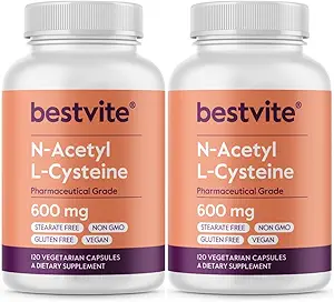 N-Acetyl L-Cysteine 600 mg (NAC) (120 Vejetaryen Capsules) (120 x 2) - Stearates - Vegan - No Fillers - No Silica - No Gelatin - Gluten Free - Non GMO