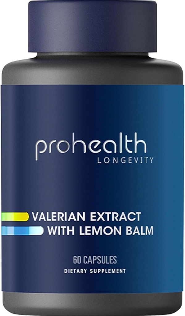 ProHealth Valerian Extract + Lemon Balm (60 Capsules) 160 mg Valerian + 80 mg Lemon Balm | Rahatlama ve Uyku Desteği | No Morning Grogginess | Vegan | Gluten Free | Soy Free | Soy Free |