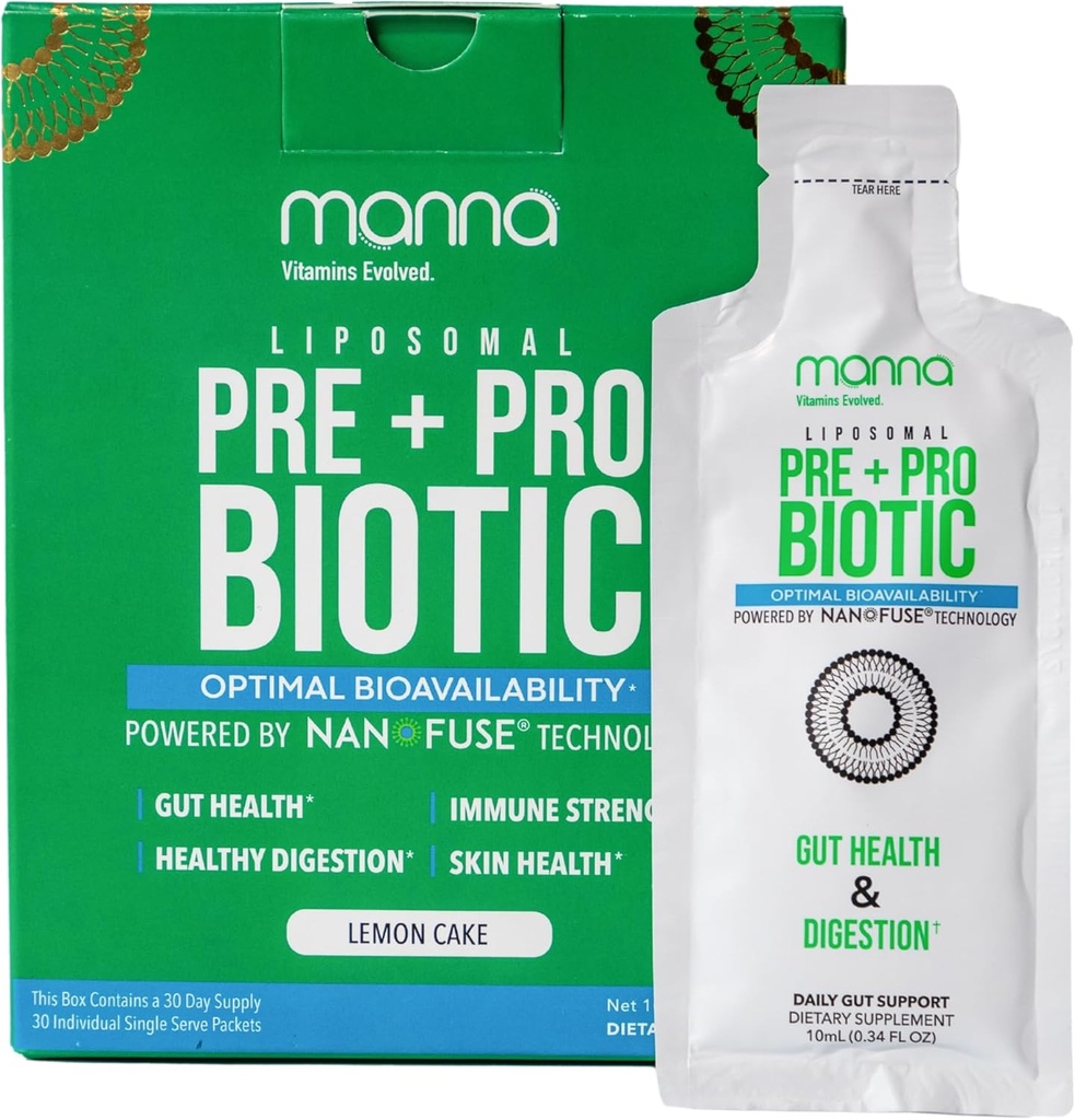 Manna Vitaminleri Liposomal Prebiyotik + Probiyotik Packets – 40 Milyar CFU, 8 Strains – Gut, Digestive, Immune Support – High Abxia, Raf-Stable, Daily Supplement, 30 Single Serves