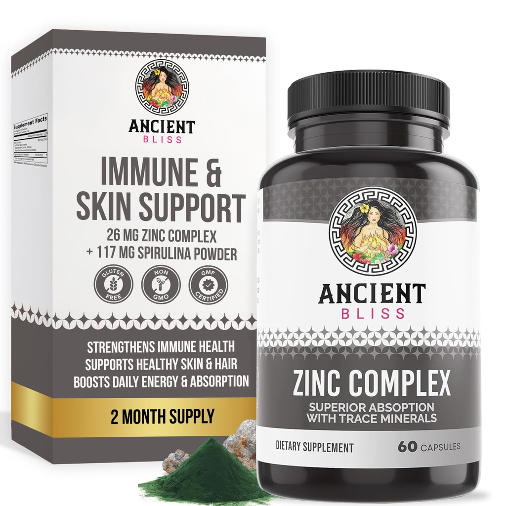 Çinko Kompleks Capsules, Gelişmiş Aborpsiyon, Antioksi & Immune Support Supplement, Antik Bliss (60 Capsules) tarafından Erkekler ve Kadınlar için Çinko Supplement (60 Capsules)