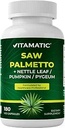 Vitamatic Saw Palmetto Extract for Men & Women 180 Veg Capsules - Made with Pumpkin Seed, Pygeum, Nettle Leaf - Made in The USA - Promotes Healthy Prostate Function