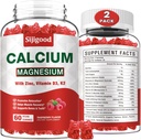 2 Πακέτο Ασβέστιο Μαγνήσιο Ψευδαργύρου Gummies με βιταμίνη C D3 K2, Ασβέστιο Gummies για τα οστά, τους μυς, την ηρεμία & Zzz Υποστήριξη, Υψηλή Απορρόφηση Φόρμουλα με μαγνήσιο ψευδάργυρο Κάλιο, Βατόμουρο Γεύση 120 κοχ