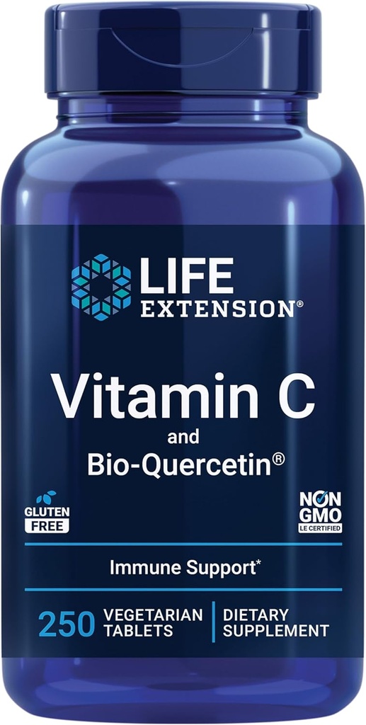 Life Extension C and Bio-Quercetin®, Cardiovascular Health Supplement, Immune Support, Highly absorbable, quercetin, C, Gluten Free, Non-GMO, Vegetarian, 250 Tabletler