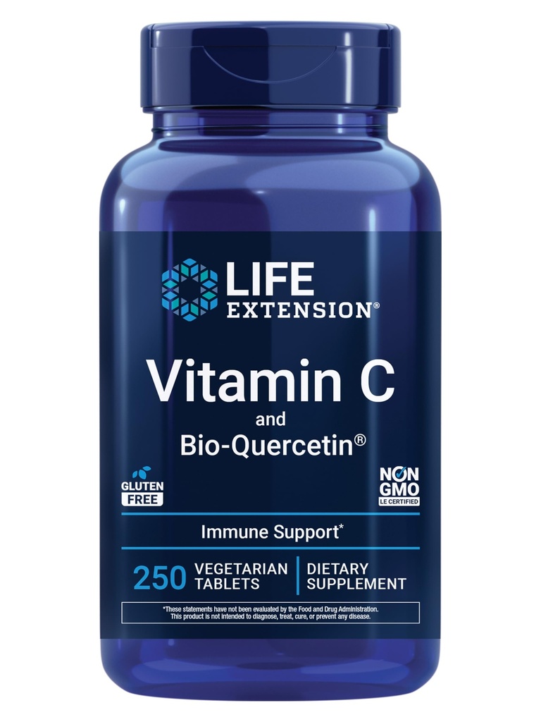 Life Extension C and Bio-Quercetin®, Cardiovascular Health Supplement, Immune Support, Highly absorbable, quercetin, C, Gluten Free, Non-GMO, Vegetarian, 250 Tabletler