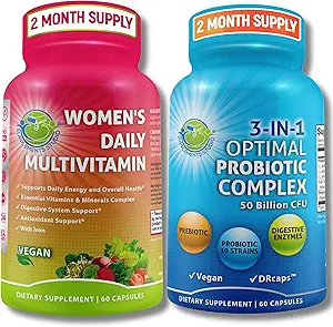 Kadınlar Multivitamin & Probiyotik Support Sche – 3in-1 Probiyotik with Digestive Enzymes & Prebiyotik & Women's Daily Multivitamin with Iron – Vegan, Non-GMO, Clean Daily Wellness Support