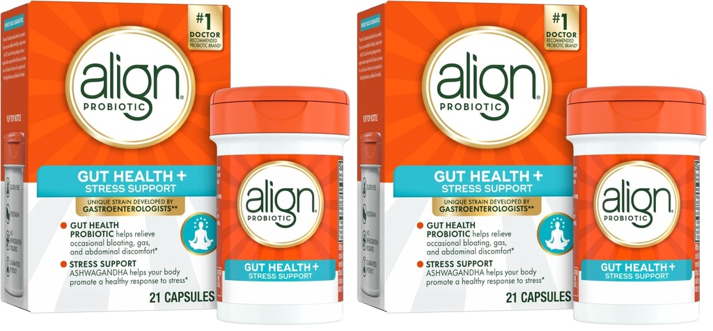Align Probiyotik, Digestive De-Stress, Ashwagandha ile Kadınlar ve Erkekler için Probiyotik, Strese Sağlıklı Bir Cevap Yardım, Gluten Free, Soy Free, Vegetarian, 21 Capsules (Pack of 2)