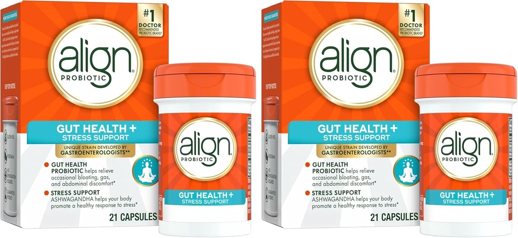 Align Probiyotik, Digestive De-Stress, Ashwagandha ile Kadınlar ve Erkekler için Probiyotik, Strese Sağlıklı Bir Cevap Yardım, Gluten Free, Soy Free, Vegetarian, 21 Capsules (Pack of 2)