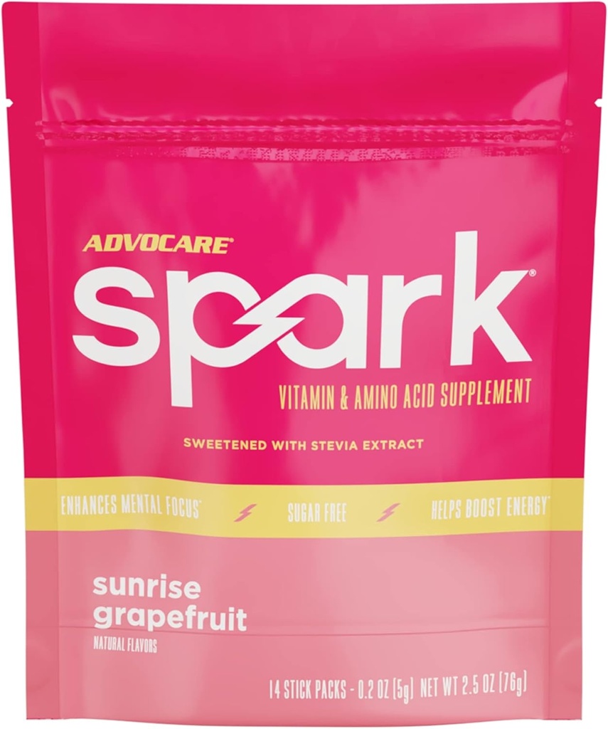 AdvoCare Spark - Enerji İçgörü - Vitamin & Amino Asit Supplement - Energy & Focus* - Portatif Immune Support* - Sugar-Free - Sunrise Grapetre, 14 Stick Packs (2.5 oz)