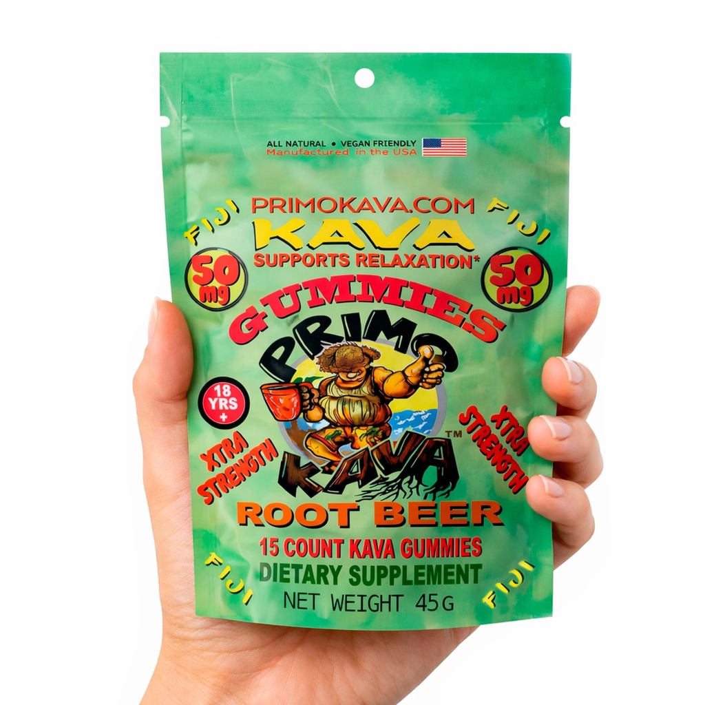 Kava Gummies 50 mg - Calm & Relaxation için 50 mg Kavalactones ile Güçlü Noble Kavalac - Alkol Özgür - Hızlı Yönlü Fiji Kava Ekstra – Kök Bira Flavor – 15 Kont