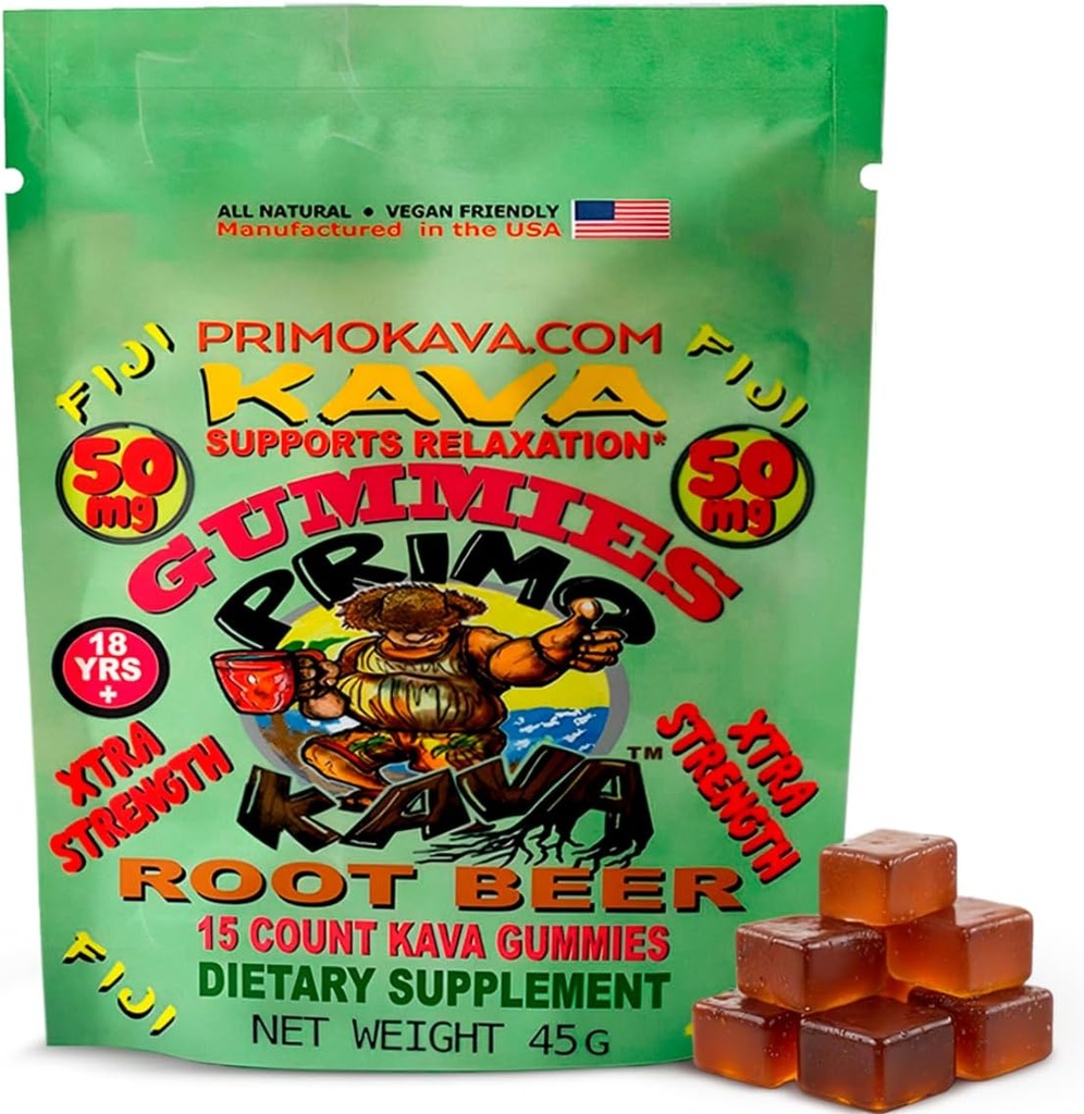 Kava Gummies 50 mg - Calm & Relaxation için 50 mg Kavalactones ile Güçlü Noble Kavalac - Alkol Özgür - Hızlı Yönlü Fiji Kava Ekstra – Kök Bira Flavor – 15 Kont