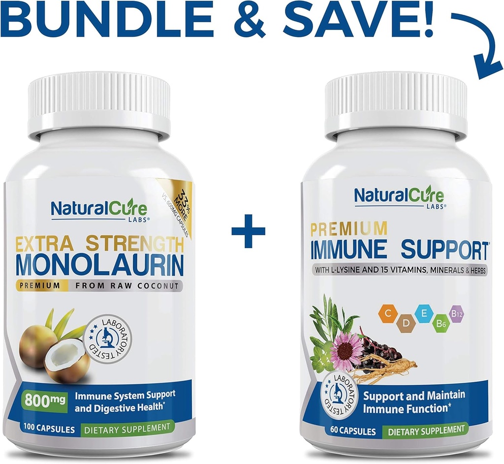 Φυσικό Cure Labs Bundle: Επιπλέον δύναμη Monolaurin 800mg + ανοσοποιητική υποστήριξη
