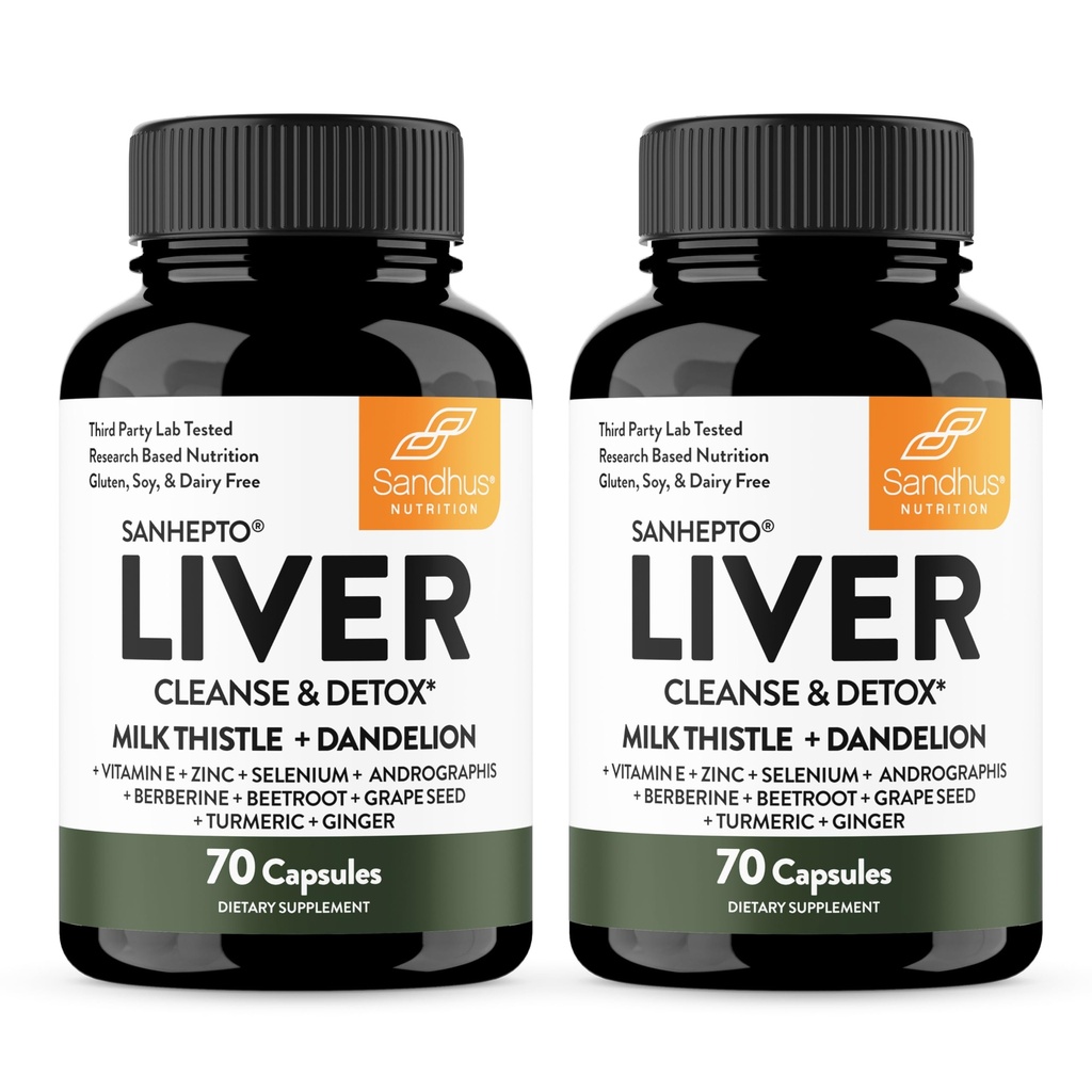 Sandhu'nun Liver Cleanse Detox & Tamir Desteği | 70 Capsules (Pack of 2) | Liver Health | Süt Butle Dandelion Root Andrographis için 8 Minerals