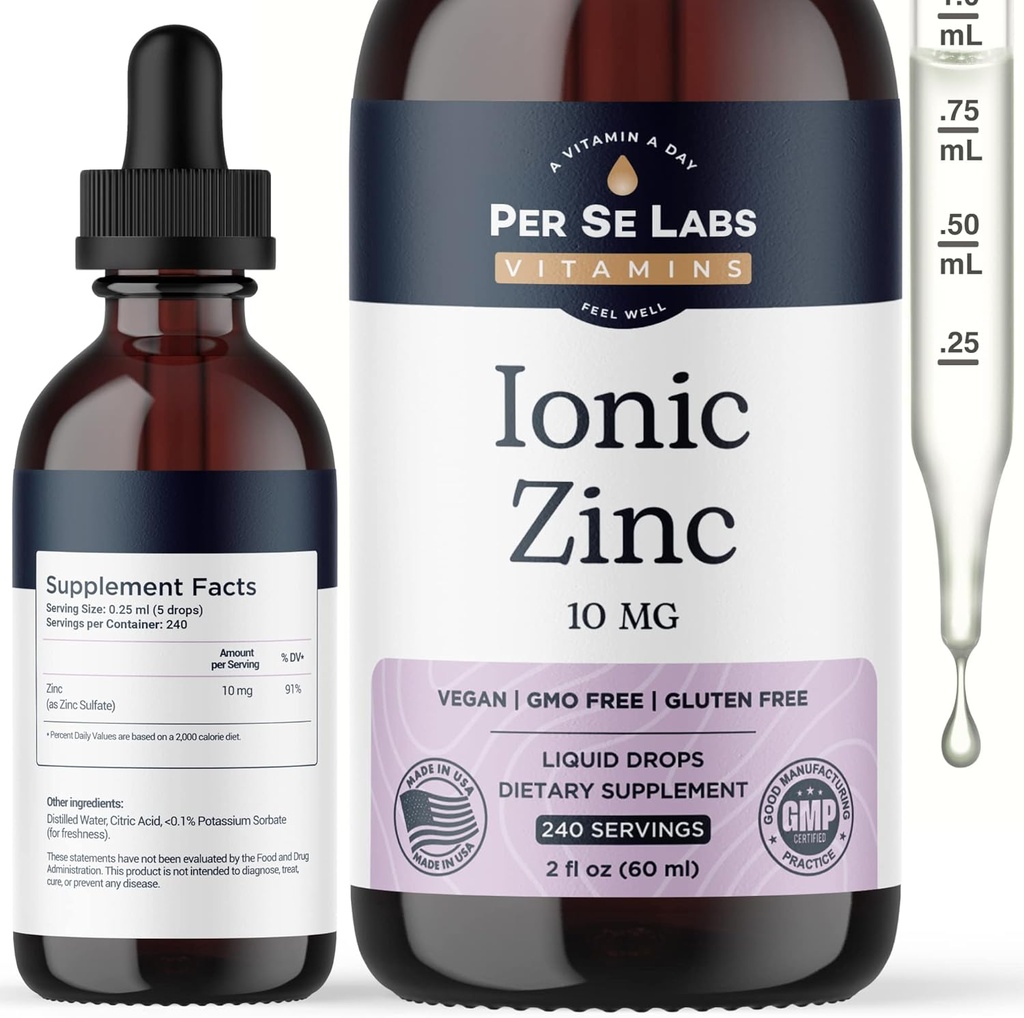 Se Labs Ionic çinko sıvısı - 10 mg Yüksek Aborpsiyon 240 Yetişkin için sıvı çinko damlaları - Immune Support Skin Care çinko Supplements - Vegan çinko Sulfate Antioksiter Supplement - 2 Oz