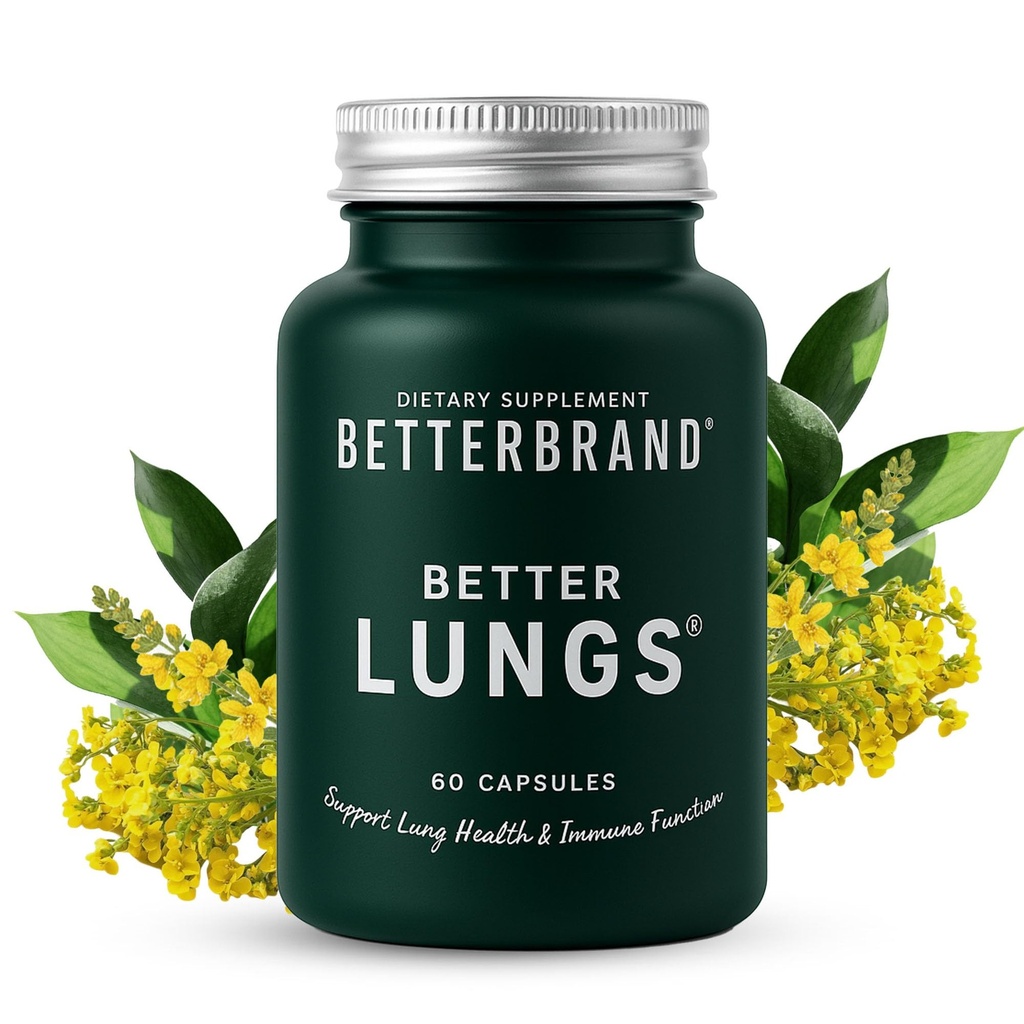 Betterbrand BetterLungs Lung Support Supplement with NAC, Mullein Leaf for Smokers, Respiratory Health Formula with Elderberry, Vitamin D, BTC, Reishi Mushroom - 60 Capsules - 1 Paket