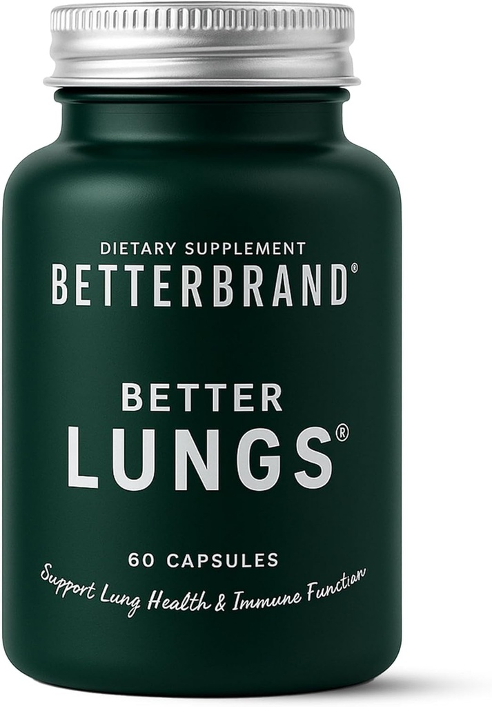 Betterbrand BetterLungs Lung Support Supplement with NAC, Mullein Leaf for Smokers, Respiratory Health Formula with Elderberry, Vitamin D, BTC, Reishi Mushroom - 60 Capsules - 1 Paket