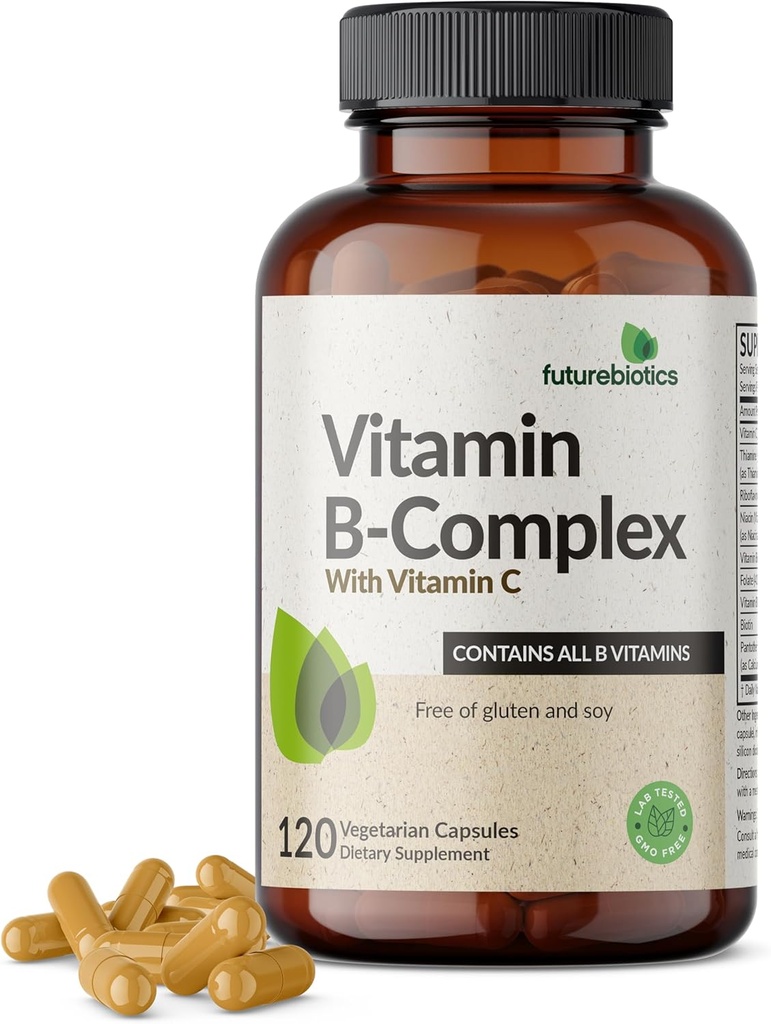 Futurebiyotiks Vitamin B Kompleksi C Supports Energy Production, Nervous System & Immune Support - Non-GMO, 120 Vegetarian Capsules