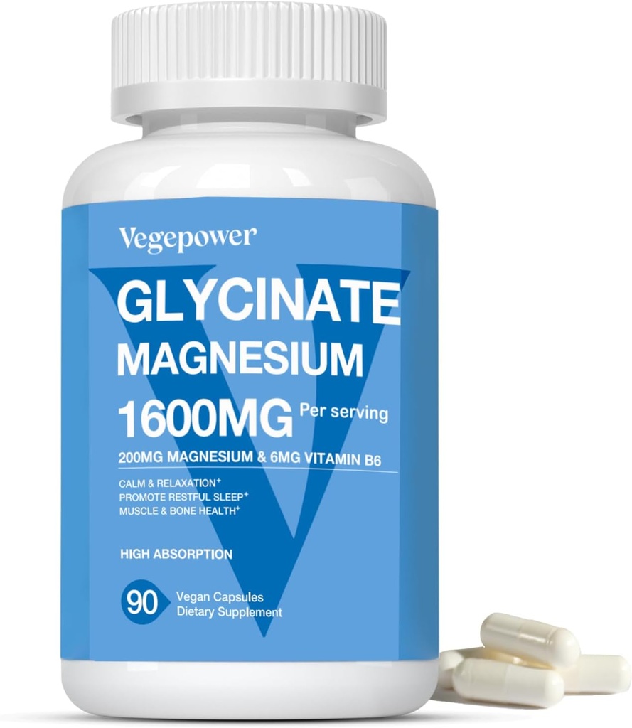 Magnezyum Glycinate 1600 mg Supplements - Vitamin B6 & çinko, D3, Chelated Magnezyum for Sleep, Muscle, Bone and Immune Health, High Abxia Magnesio, Non-GMO, Vegan 90 Capsules
