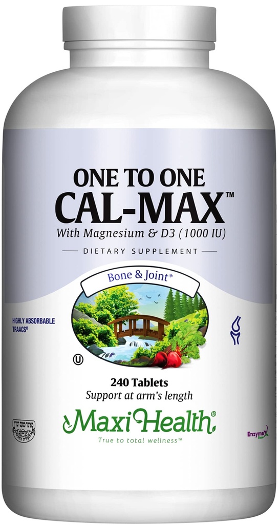 Maxi Health 500 mguba Supplement with Vitamin D3 (1000 IU) ve Magnezyum (500 mg) - Erkekler ve Kadınlar için Kemik, Diş ve Ortak Destek - 240 Tablet