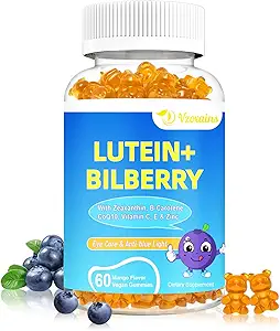 20mg Lutein & Zeaxanthin Gummies with Bilberry, Astaxanthin, Omega 3, C, E - Sugar Free Eye Health Supplement for Yetişkinler & Kids - Kuru Eye Relief, Vision Clarity, Macular Support