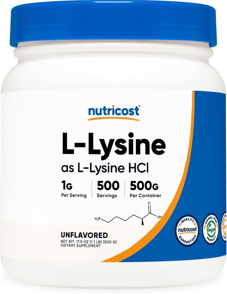 Nutricost L-Lysine Toz 500 Grams - Pure L-Lysine, Non-GMO, Gluten Free