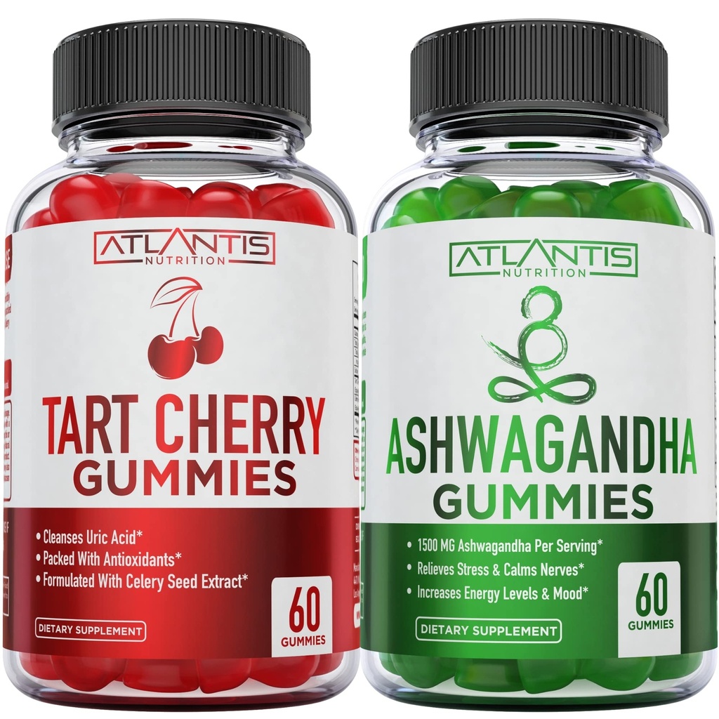 60 Ashwagandha Gummies + 60 Tart Cherry Gummies - Ashwagandha Boosts Energy Levels & Supports Immune System - Tart Cherry, Immediate Gout Pain Reli