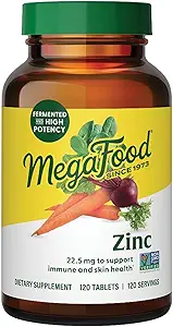 MegaFood çinko Supplements - Vegan Immune Support Supplement with 22.5 mg High Potency Fermented Bora - Gerçek Gıda ile Yap - Gluten-Free, Kosher - 120 Tablet, 120 Hizmet